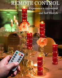 YHQIAOX Red Flameless Candle with Remote Control LED Candle with String Lights Battery Powered Flameless Candle4'' 5'' 6'' 7'' 8'' Candles of 5 Pcs