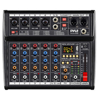 Professional DJ Audio Mixer Controller - 6-Channel DJ Controller Sound Mixer w/ DSP 16 Preset Effects, USB Interface, 4 XLR Mic/Line Input, AUX, FX Processor MP3 Player, Headphone Jack - Pyle PMX466