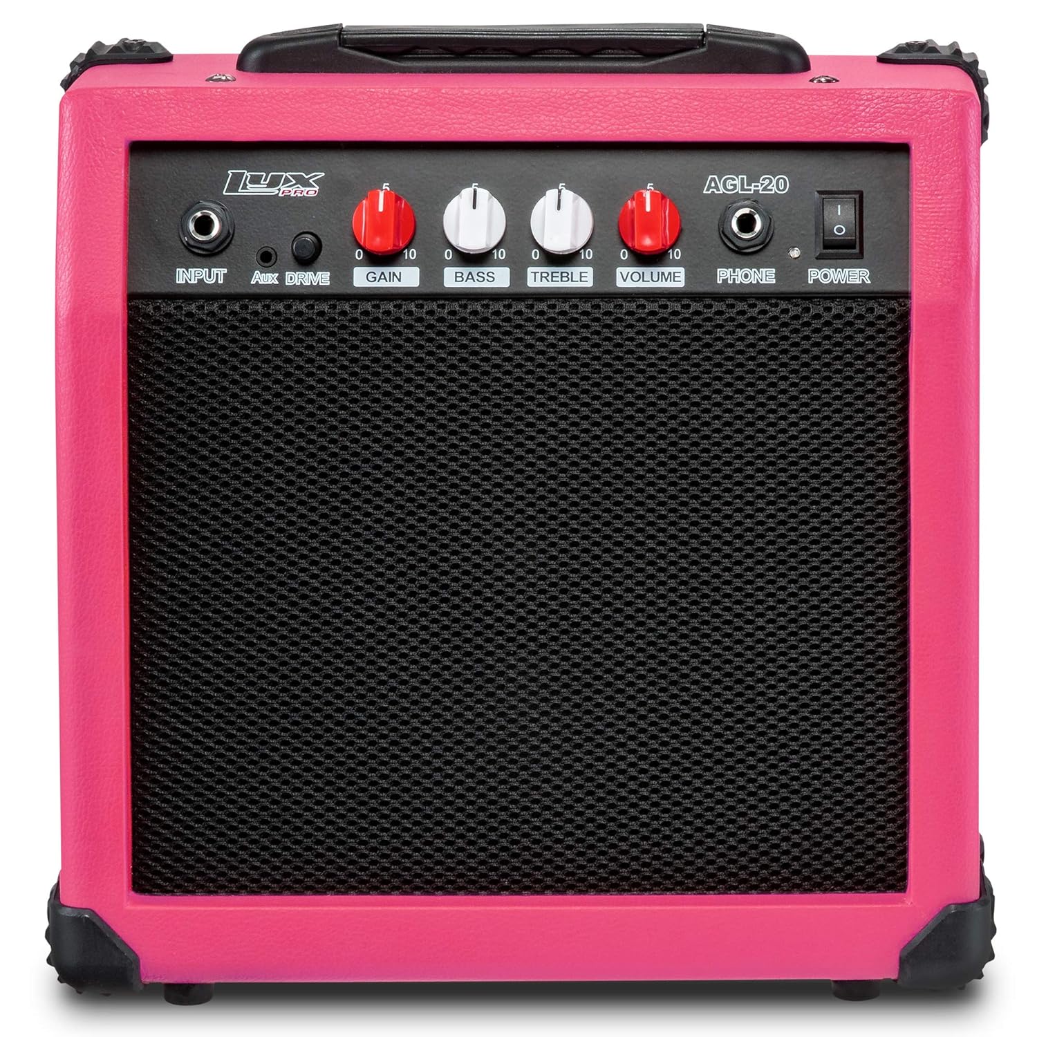 LyxPro Electric Guitar Amp 20 Watt Amplifier Built In Speaker Headphone Jack And Aux Input Includes Gain Bass Treble Volume And Grind - Pink