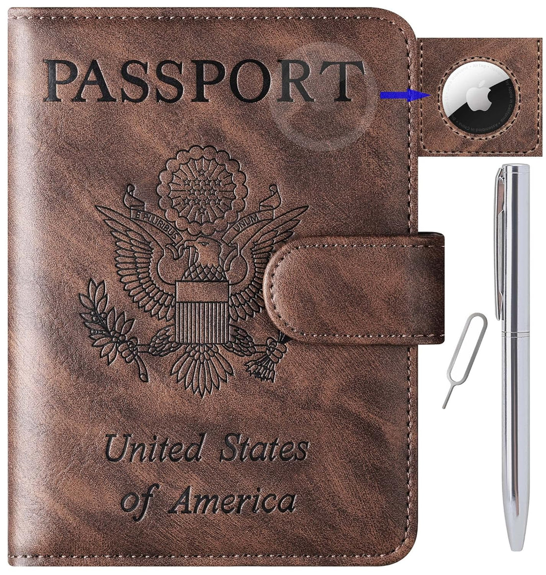 Passport and Vaccine Card Holder Combo Passport Holder Cover Wallet Case Leather Travel Wallet Rfid Blocking for Men Women, 117#Coffee, For Airtag