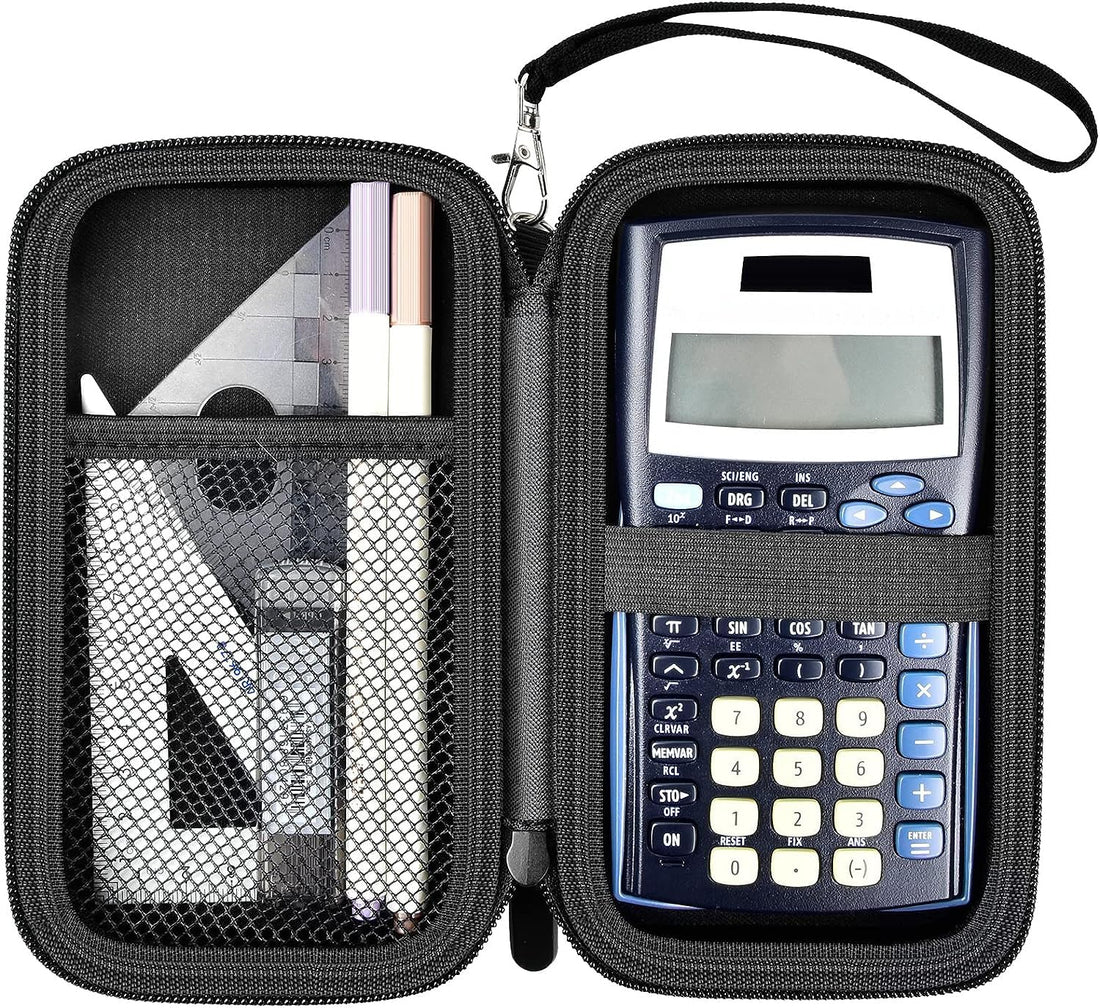 Case Compatible with Texas Instruments TI-30XIIS Scientific Calculator, Travel Office Calculators Storage Holder Bag with Extra Mesh Pocket for Pens, USB Cables and Accessories - (Black)