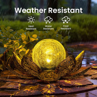 GIGALUMI Solar Lights Outdoor Garden Decor, Adjustable Metal Petal Lotus Flower Lights Crackle Globe Glass Lantern Outdoor Table Decor Waterproof for Patio, Lawn, Pathway, Pond, Christmas Gift