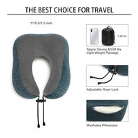 Travel Pillow, 100% Memory Foam Neck Pillow with Comfortable Breathable Cover, Airplane Travel Kit Cooling Pillow with 3D Eye Mask, Ear Plugs and Organizer Bag, Machine Washable, Grey/Blue (Green)