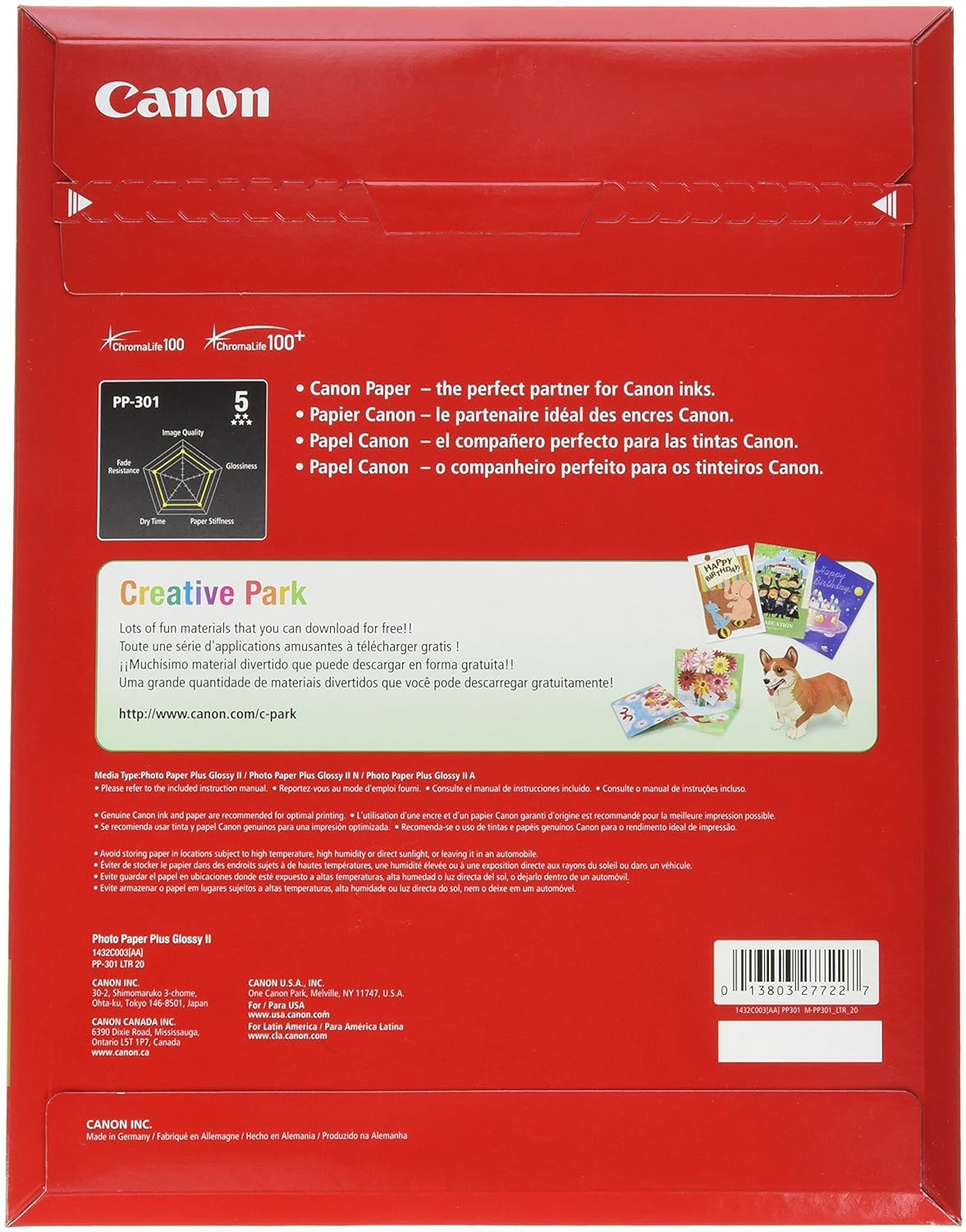CanonInk Photo Paper Plus Glossy II 8.5" x 11" 20 Sheets (PP-301 LTR_20)