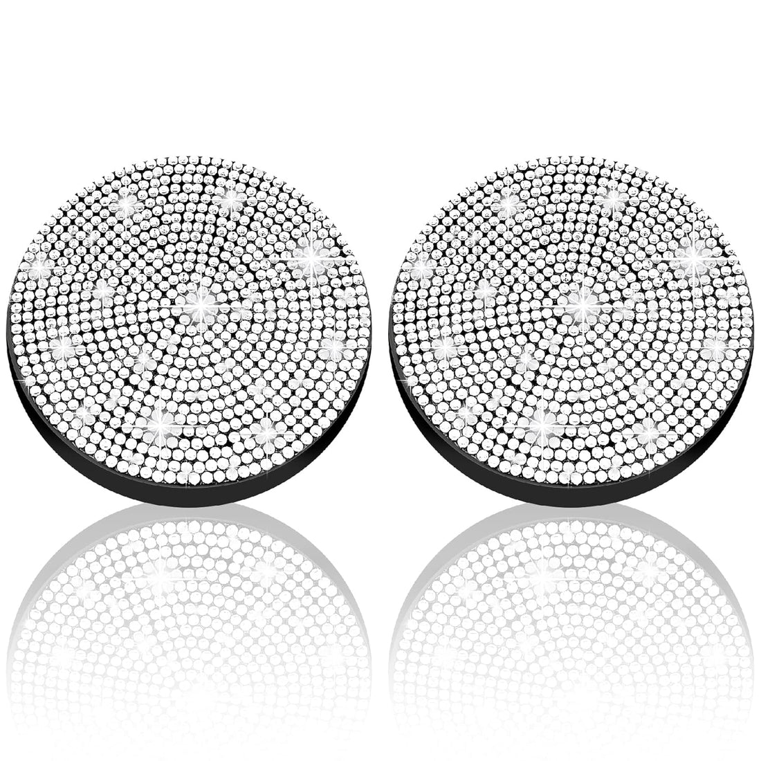Car Coasters for Cup Holder,Dermasy 2 Pack Cute Bling Car Cup Holder Coaster with Rhinestone for Women and Girl 2022 Universal Anti Slip Silicone Automotive Interior Accessories Set (All Silver)