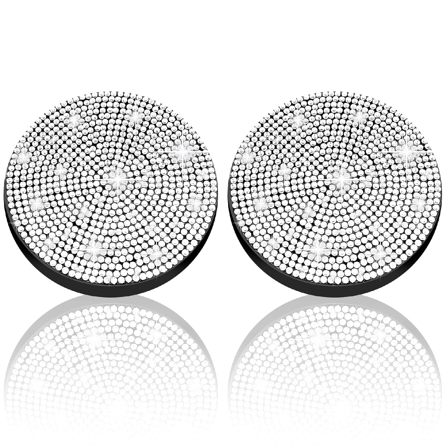 Car Coasters for Cup Holder,Dermasy 2 Pack Cute Bling Car Cup Holder Coaster with Rhinestone for Women and Girl 2022 Universal Anti Slip Silicone Automotive Interior Accessories Set (All Silver)