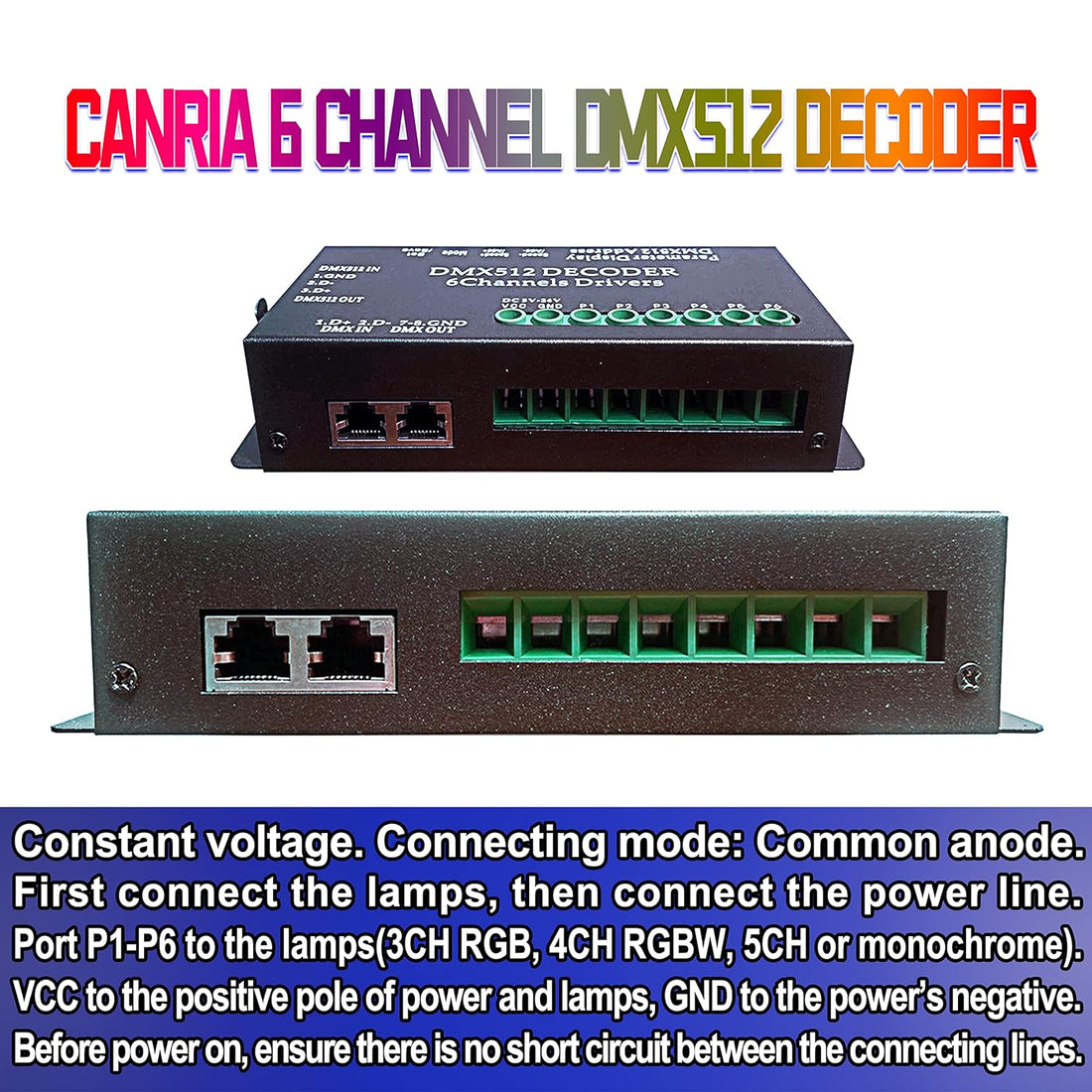 CANRIA DC 5V-24V 6 Channel DMX512 Decoder LED Controller, for RGBRGB RGBW RGBWW RGBWWW LED Strip Light, 4-Digit Display