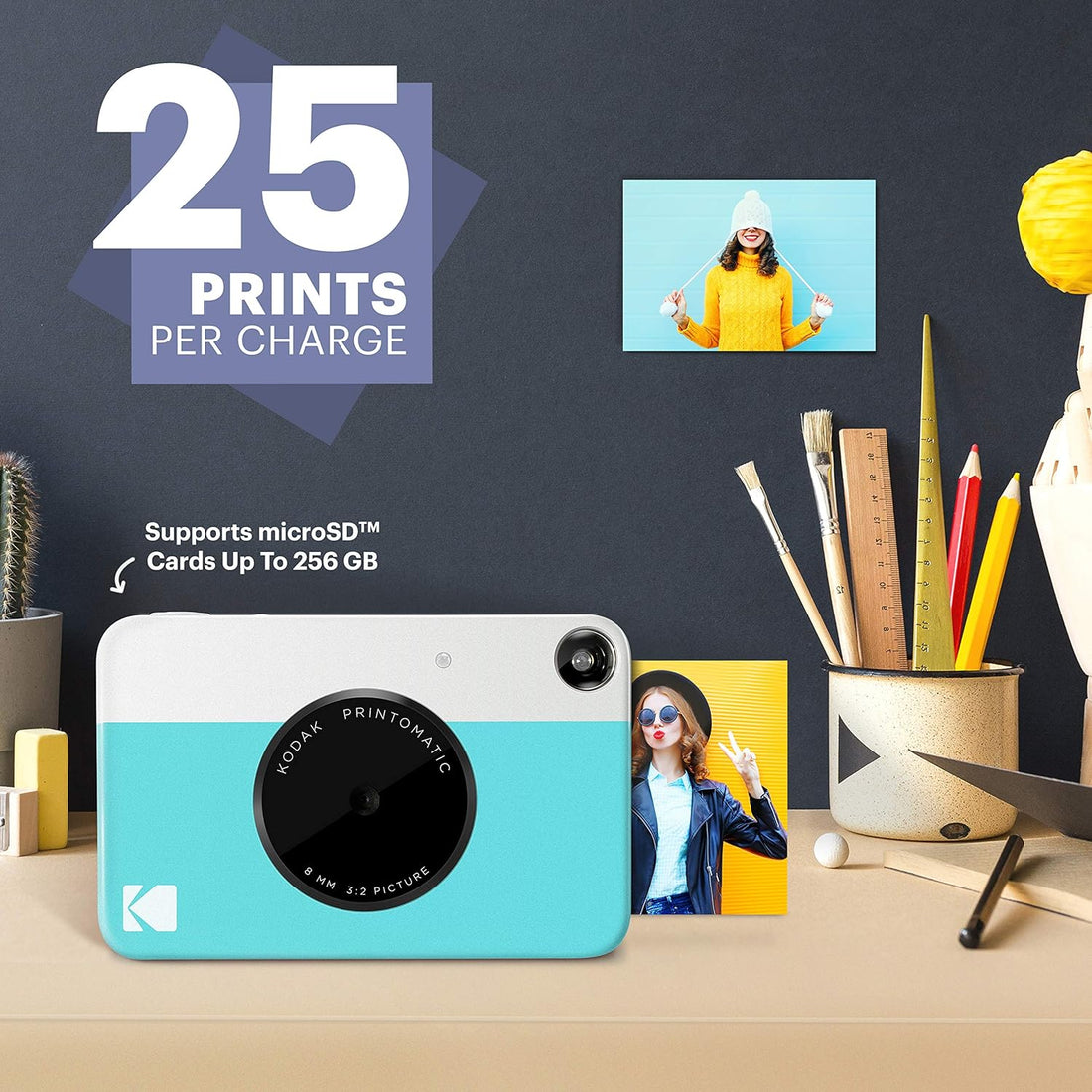 Kodak PRINTOMATIC Digital Instant Print Camera (Blue), Full Color Prints On Zink 2x3 Sticky-Backed Photo Paper - Print Memories Instantly