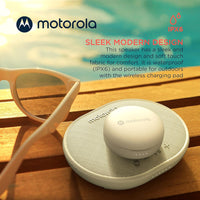 Motorola Bluetooth Speaker with Wireless Charging Pad - ROKR 500 Portable Speaker with Microphone for Handsfree Calls - IPX6 Water Resistance - Sleek Design with Rich Bass - White