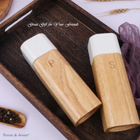 Tessie & Jessie White Salt Grinder Wooden Pepper Salt Grinder Set Pepper Mill Salt & Pepper Shakers -Refillable Stylish for Sea Salt Black Pepper GIft Set (6"+6")