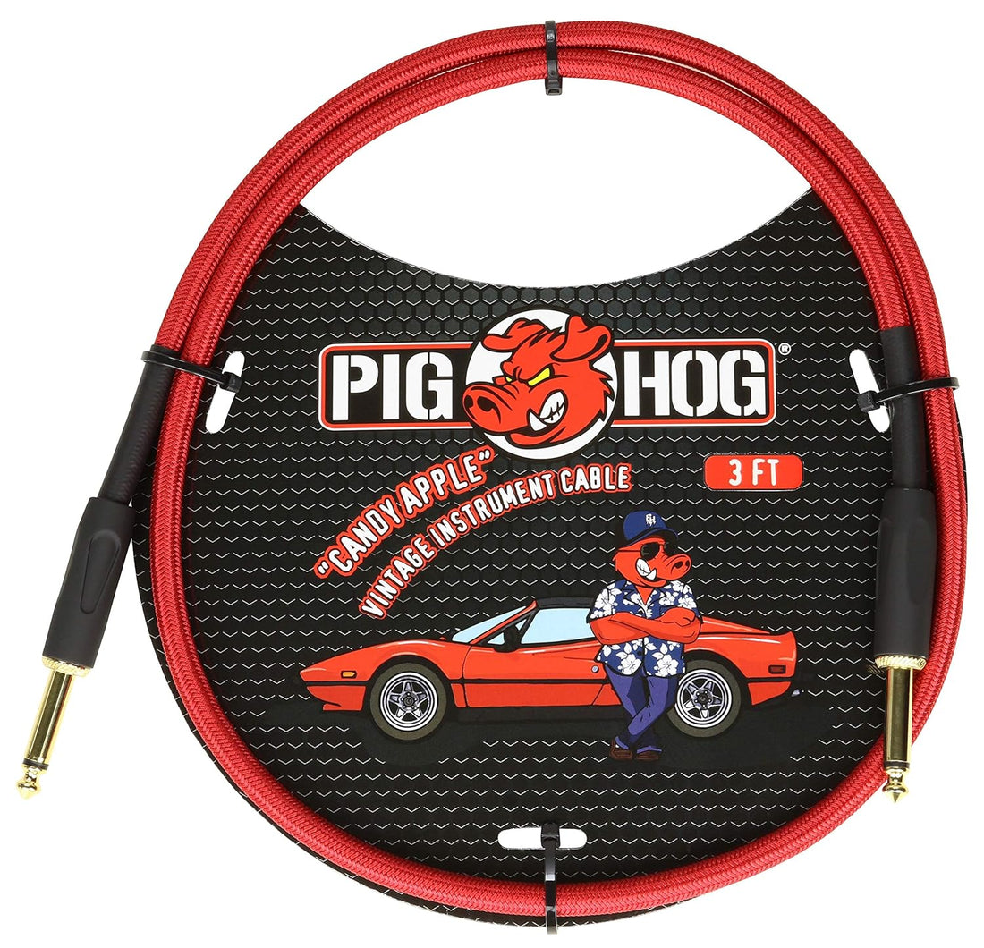 Pig Hog PCH3CA 1/4" to 1/4" Candy Apple Red Instrument Patch Cable, 3 Feet