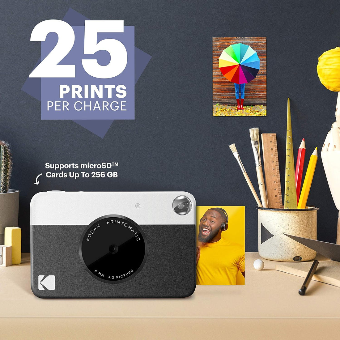 Kodak PRINTOMATIC Digital Instant Print Camera (Black), Full Color Prints On Zink 2x3 Sticky-Backed Photo Paper - Print Memories Instantly