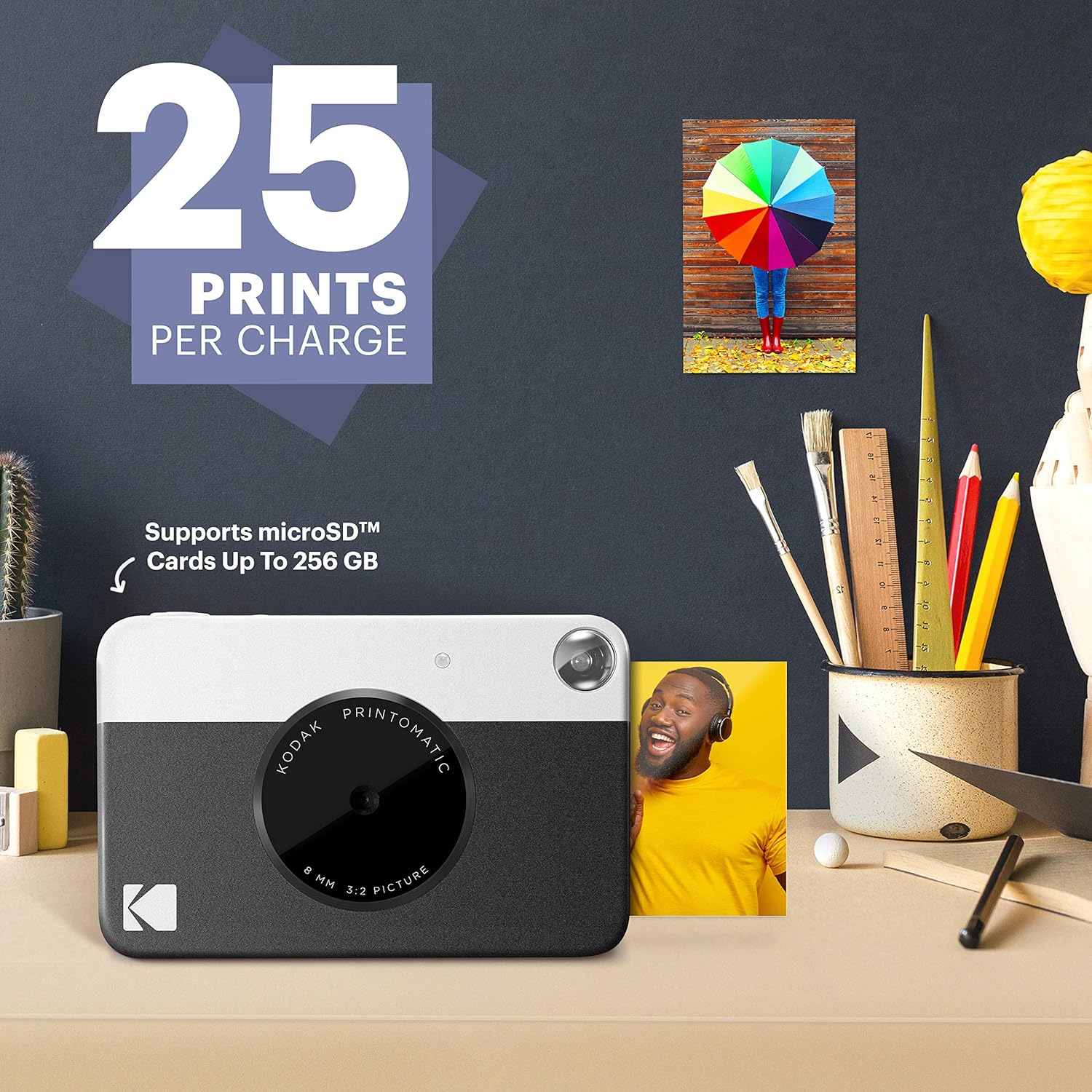 Kodak PRINTOMATIC Digital Instant Print Camera (Black), Full Color Prints On Zink 2x3 Sticky-Backed Photo Paper - Print Memories Instantly