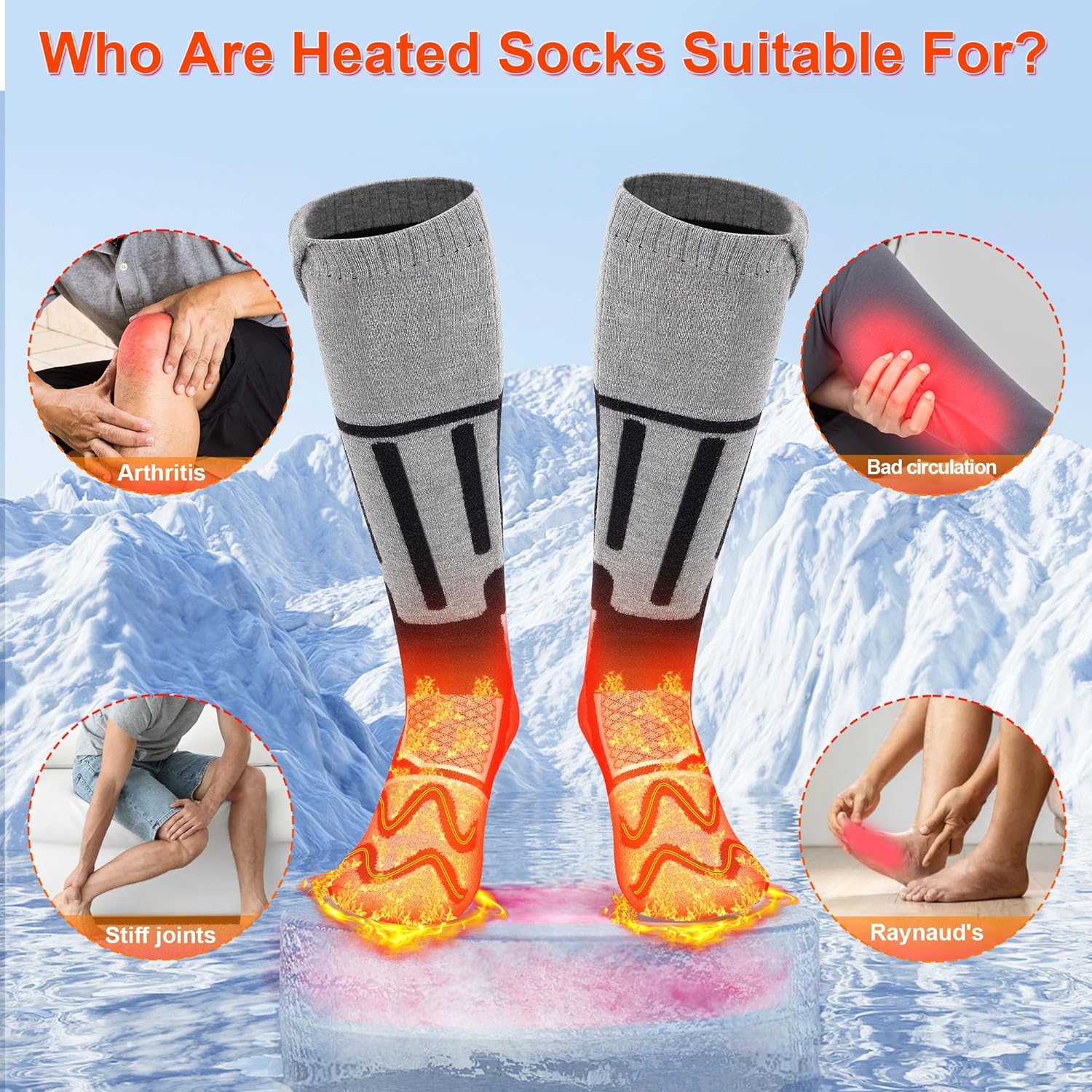 Heated Socks for Men Women,Electric Socks,Rechargeable Heated Socks for Men,Foot Warmer Socks,Washable Heating Socks for Winter Outdoor Camping,Skiing,Fishing,Biking,Hiking (Black&Gray-S)