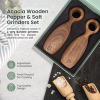 Kindled Ivy Wooden Pepper Grinder & Salt Grinder Shaker Set - Beautiful Natural Wood, Adjustable Ceramic & Non-Eroding Grinders, Ring Top Shape 8x2.5", Refillable, Beautiful Gift Box (Acacia Wood)