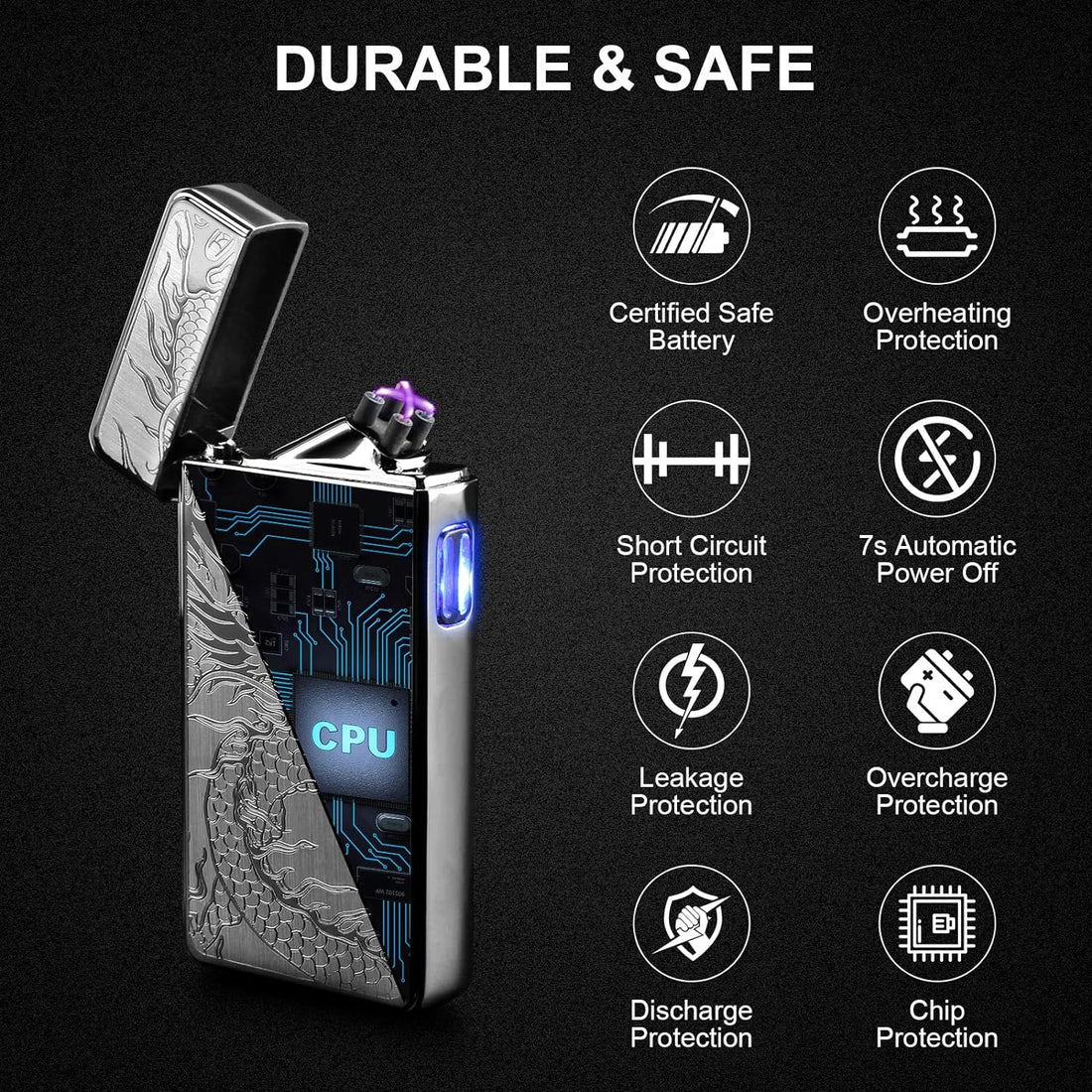 Kivors Plasma Arc USB Rechargeable Windproof Flameless Metal Dragon Lighter