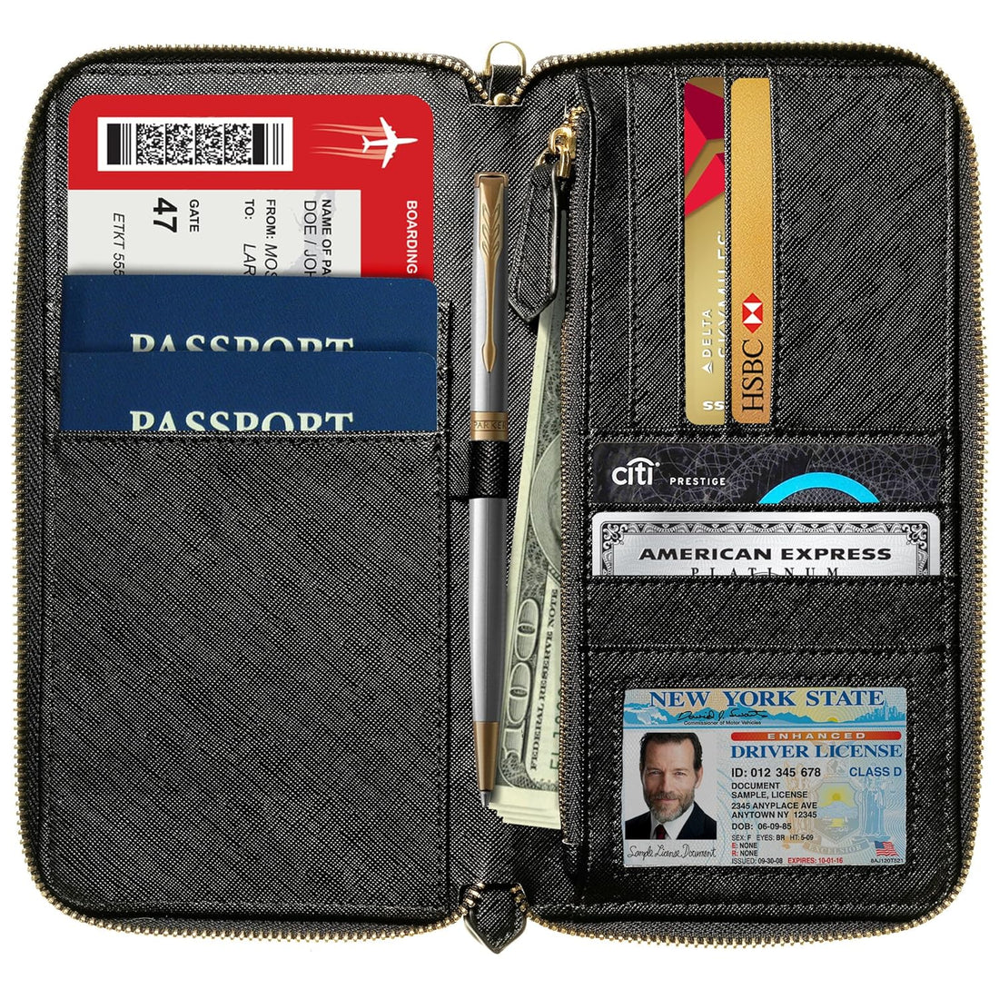 Travel Document Organizer - RFID Passport Wallet Case Family Holder Id Wristlet (Black)