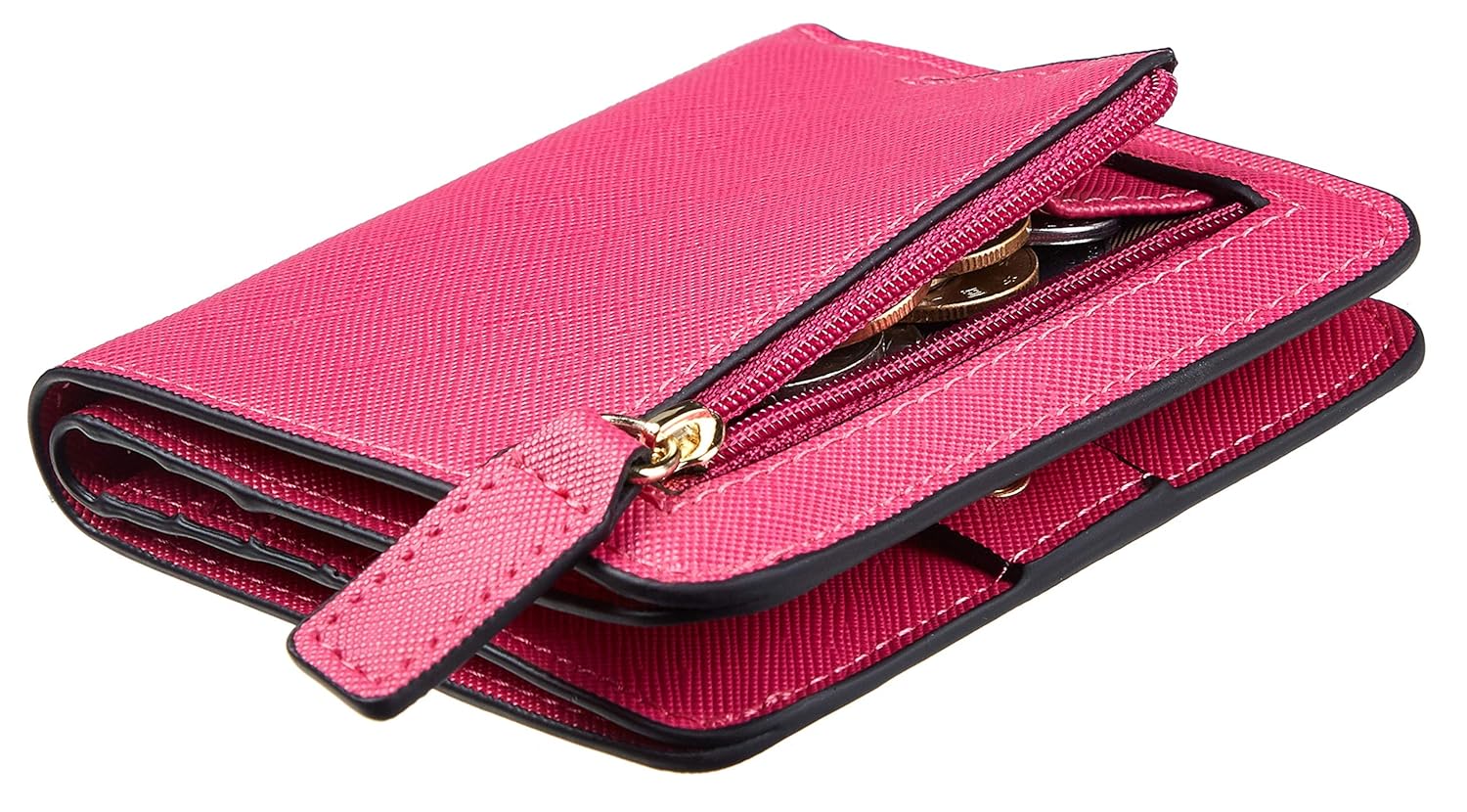 Toughergun Womens Rfid Blocking Small Compact Bifold Leather Pocket Wallet Ladies Mini Purse with ID Window (CH Rose Red)