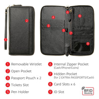 Travel Document Organizer - RFID Passport Wallet Case Family Holder Id Wristlet (Black)
