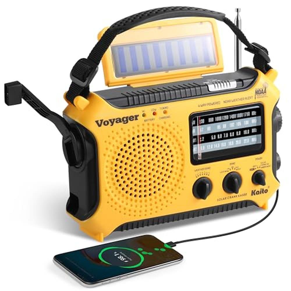 Kaito KA500: 5-Way Powered Emergency Radio with Solar – Front View