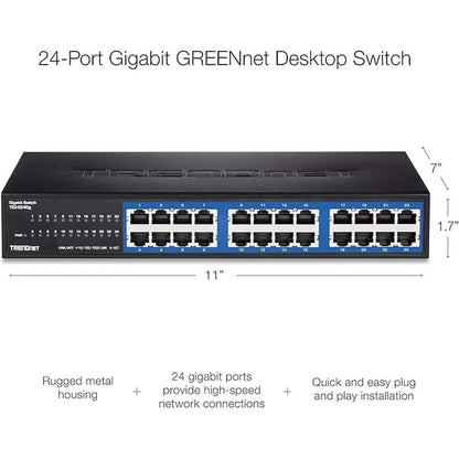 TRENDnet 24-Port Unmanaged Gigabit GREENnet Desktop Switch – Close-up Detail