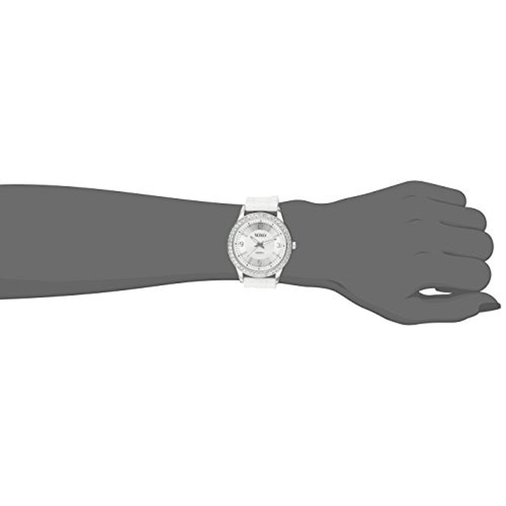 XOXO Women's Rhinestone Bezel Watch with White Silicone – Side View