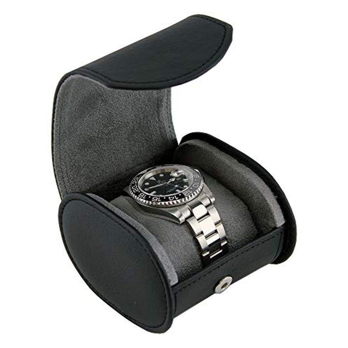 Travel Watch Case for Men: Heiden Black Leather Watch Box – Front View