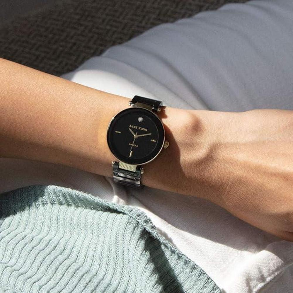 Anne Klein Women's Black Ceramic Bracelet Watch with – Side View
