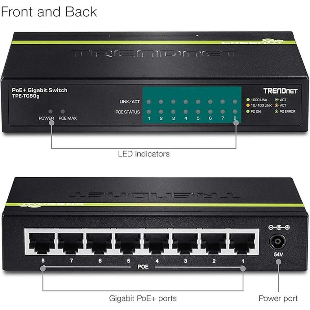TRENDnet 8-Port Gigabit PoE+ Switch – Side View