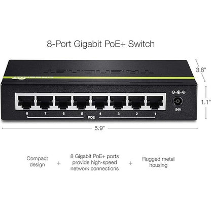 TRENDnet 8-Port Gigabit PoE+ Switch – Close-up Detail