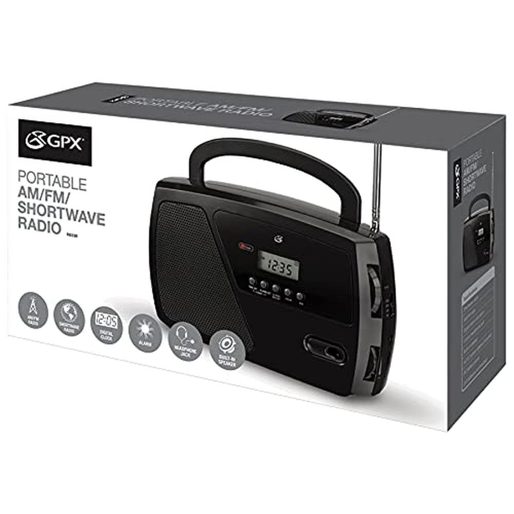 GPX R633B Portable Shortwave AM/FM Clock Radio – Side View