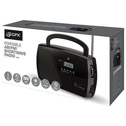 GPX R633B Portable Shortwave AM/FM Clock Radio – Side View
