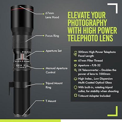 High Power 500mm-1000mm F/8 Manual Telephoto Lens – Side View