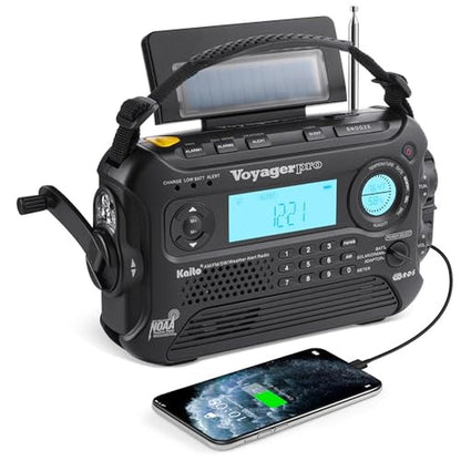 Kaito Voyager Pro KA600: Digital Solar Dynamo Hand Crank – Front View