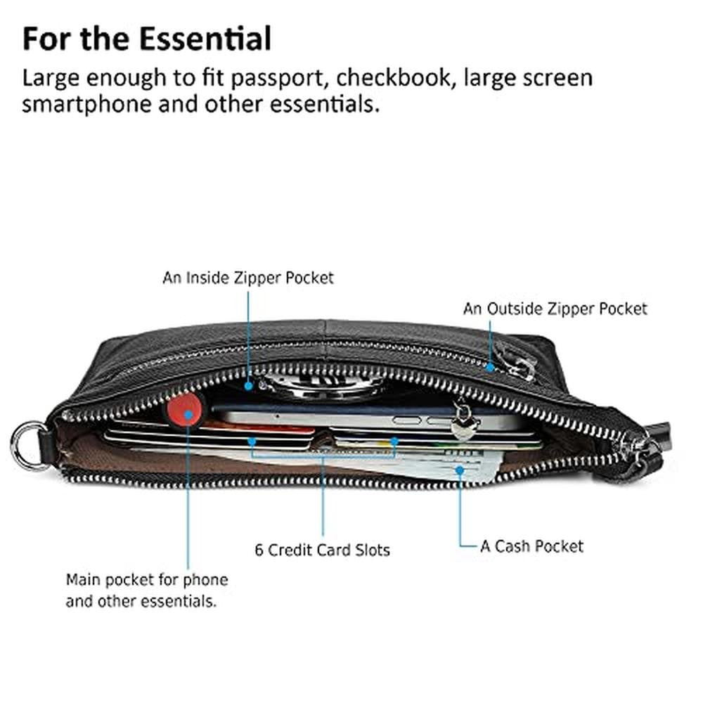Women Phone Bags: Befen Black Genuine Leather Wristlet – Close-up Detail