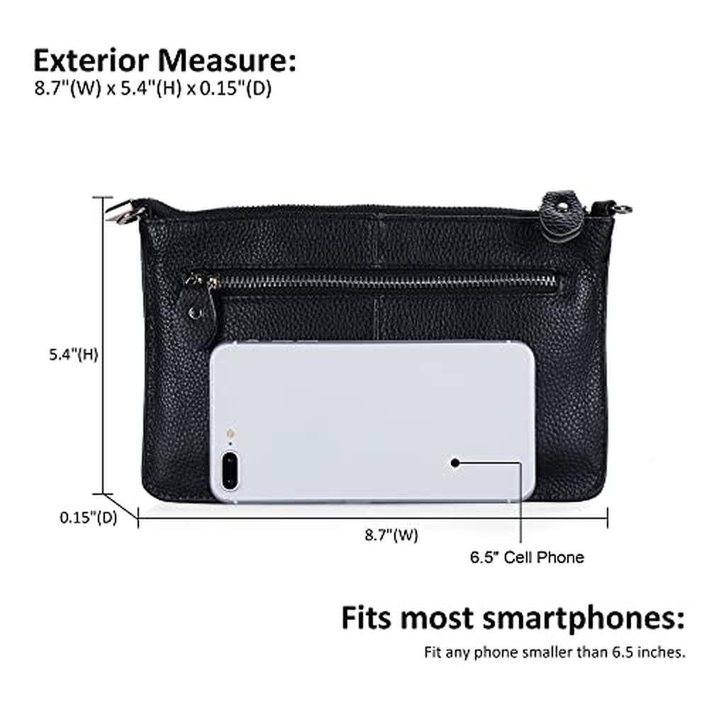 Women Phone Bags: Befen Black Genuine Leather Wristlet – In Use