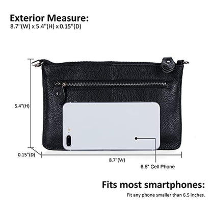 Women Phone Bags: Befen Black Genuine Leather Wristlet – In Use