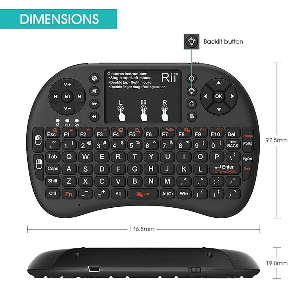 Keyboard Rii: Rii 2.4GHz Mini Wireless Keyboard with – Side View