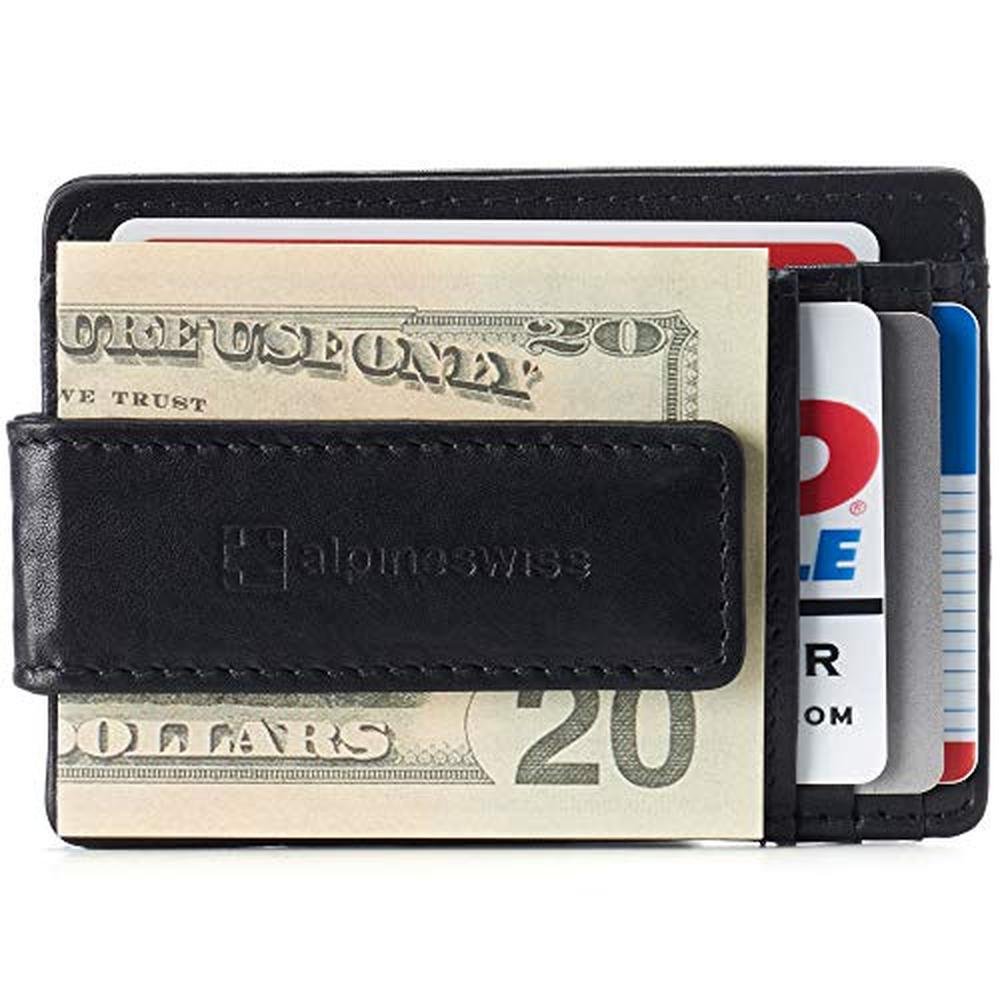 Alpine Swiss Harper Mens RFID Slim Money Clip Front Pocket – Close-up Detail