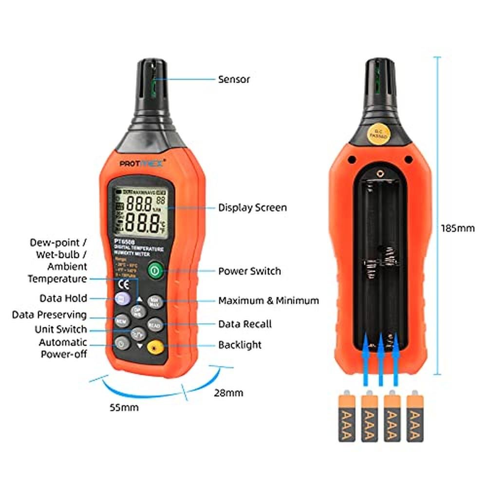 Protmex PT6508 Temperature Humidity Meter – Side View