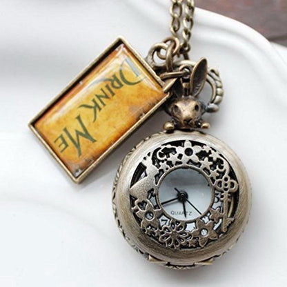 Watch Onwon: Onwon Vintage Drink Me Pocket Watch Necklace – Side View