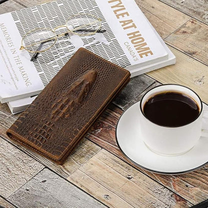 Kattee Men's Vintage Genuine Leather Long Wallet – Side View
