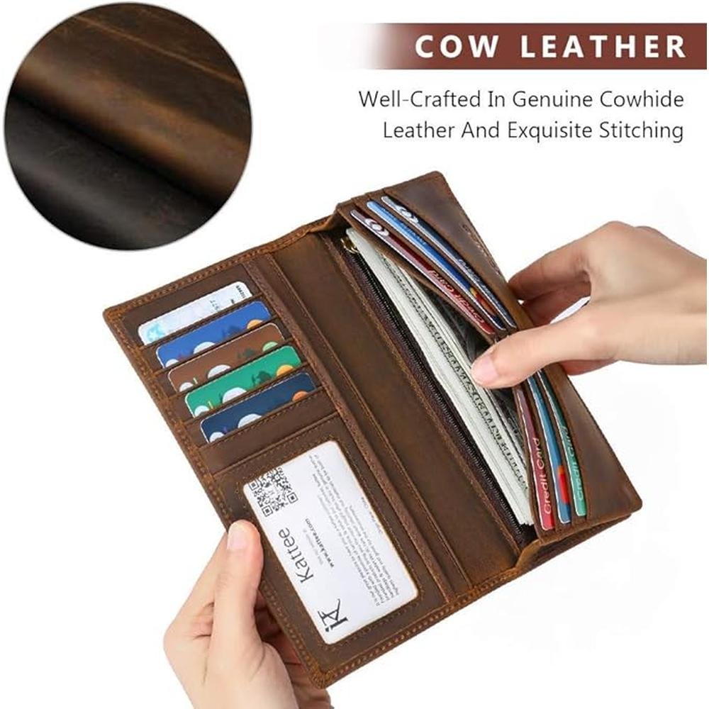 Kattee Men's Vintage Genuine Leather Long Wallet – In Use