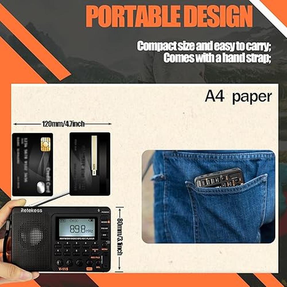 Shortwave Radio: Retekess V115 Digital Radio AM FM – Side View