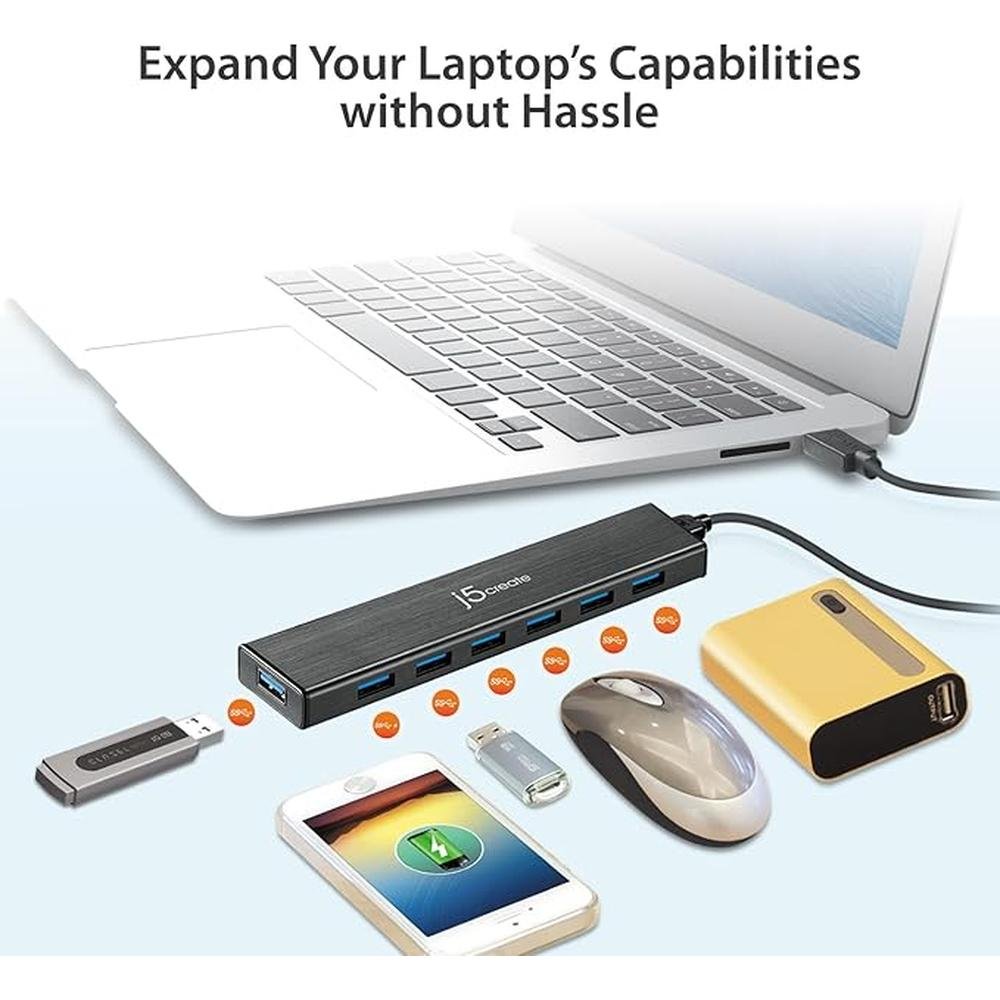j5create 7-Port Powered USB 3.0 Data Hub with 3.3 ft – Side View