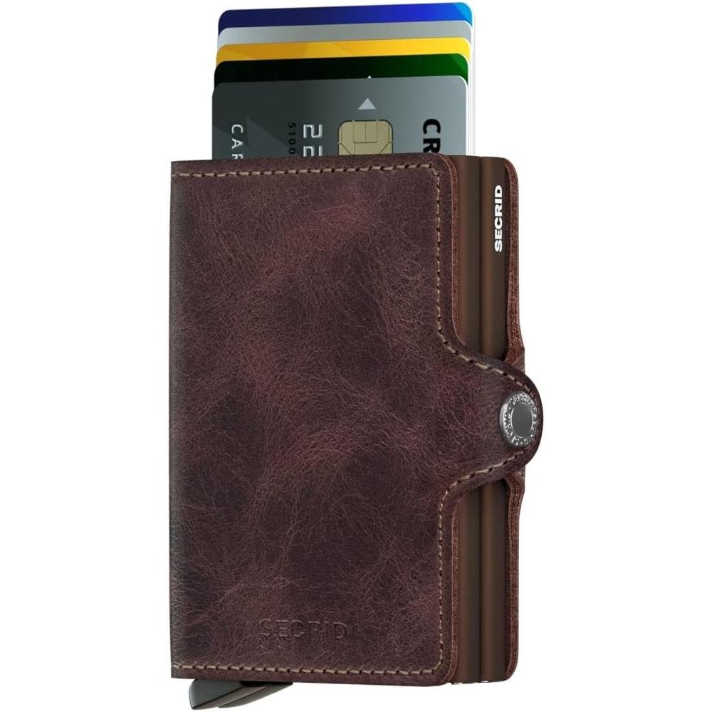 Secrid Twin Wallet: Vintage Chocolate Genuine Leather with – Side View