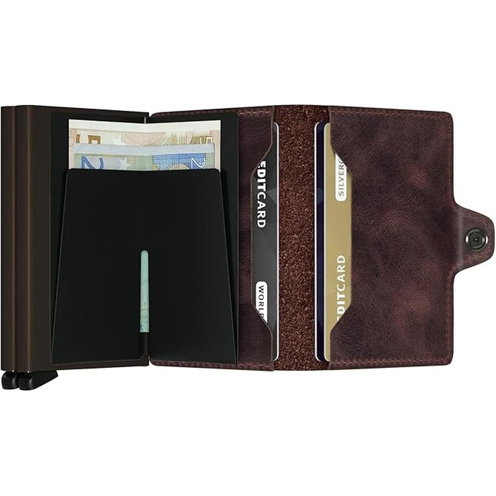 Secrid Twin Wallet: Vintage Chocolate Genuine Leather with – Close-up Detail