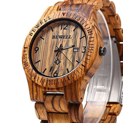 Watch Wood: BEWELL W086B Mens Wooden Watch Analog Quartz – Side View