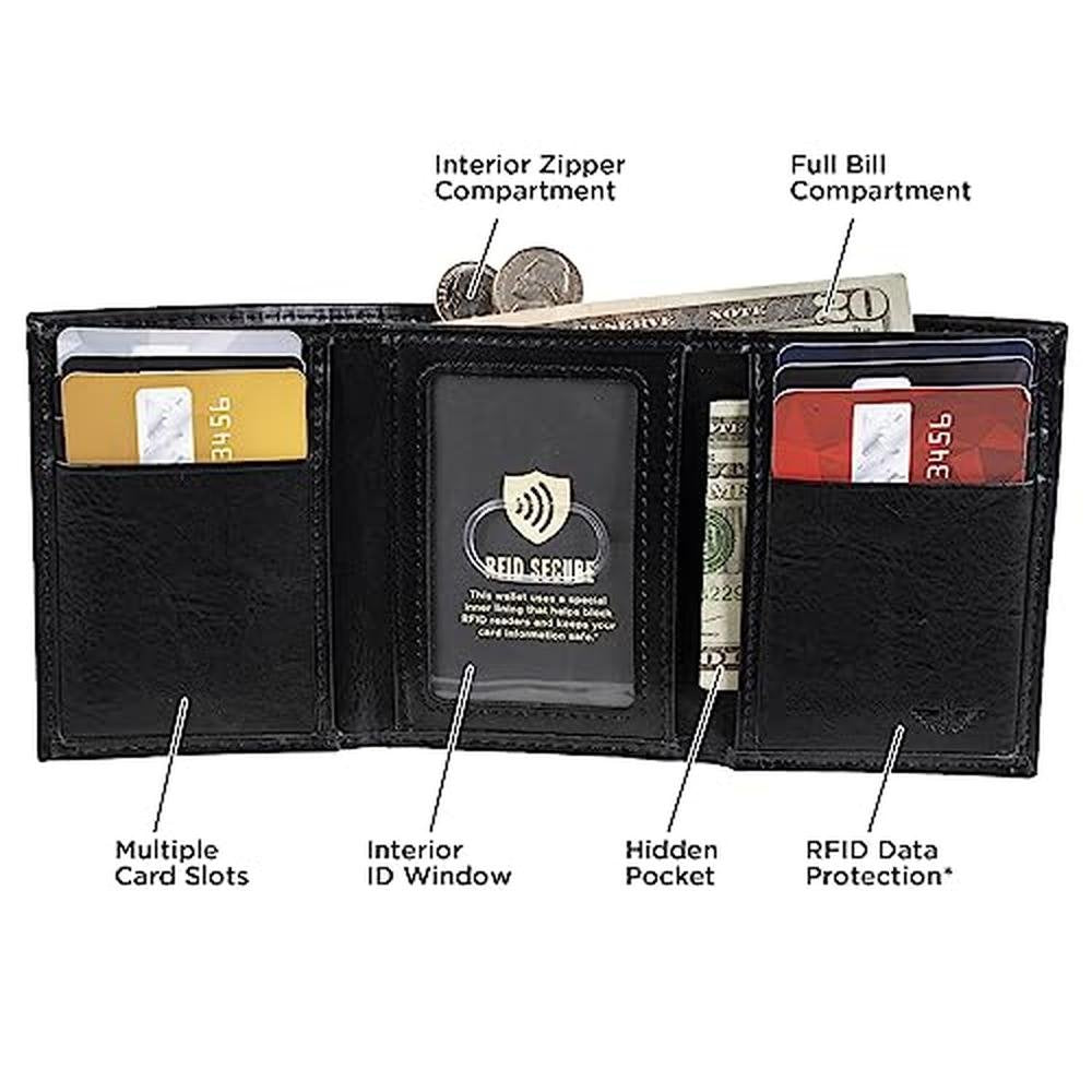 Dockers Men's Coated LeatherExtra Capacity Trifold Wallet – In Use