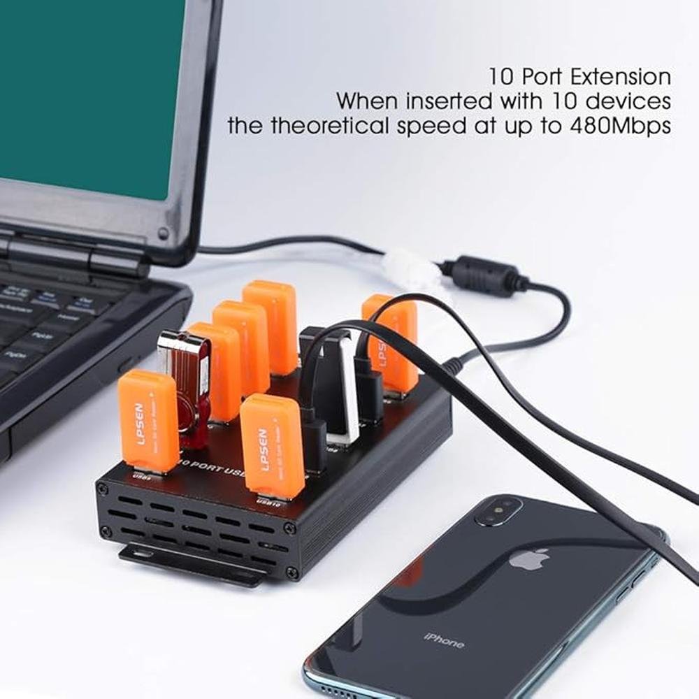 Sipolar-USB Hub- 10 Ports USB Data Hub-Industrial USB – Side View